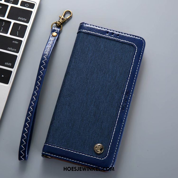 Samsung Galaxy Note 10 Hoesje Denim Mobiele Telefoon Leren Etui, Samsung Galaxy Note 10 Hoesje Folio Zwart