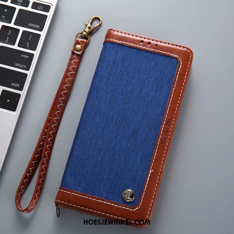 Samsung Galaxy Note 10 Hoesje Denim Mobiele Telefoon Leren Etui, Samsung Galaxy Note 10 Hoesje Folio Zwart