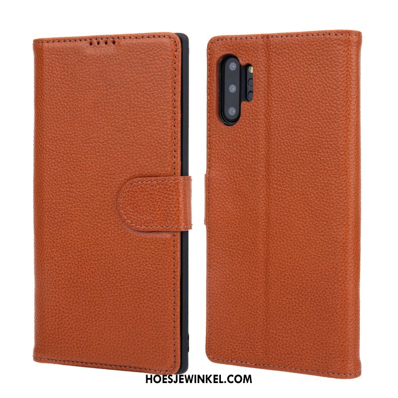 Samsung Galaxy Note 10+ Hoesje Folio Leren Etui Ster, Samsung Galaxy Note 10+ Hoesje Mobiele Telefoon Braun