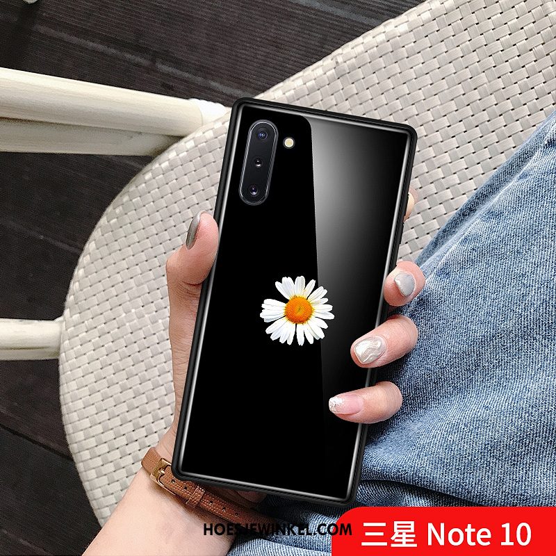 Samsung Galaxy Note 10 Hoesje Glas Zwart Ster, Samsung Galaxy Note 10 Hoesje Chinese Stijl Madeliefjes