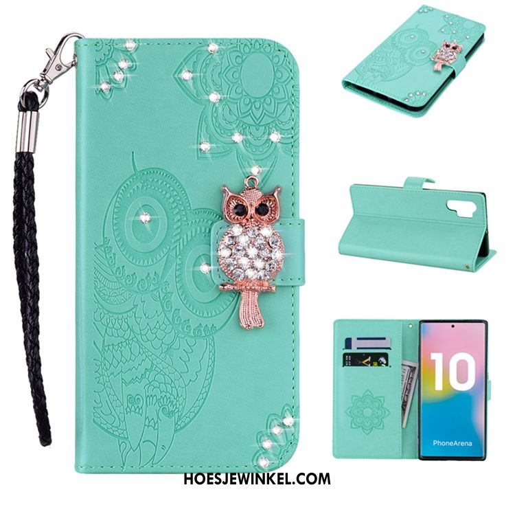 Samsung Galaxy Note 10+ Hoesje Goud Ster Leren Etui, Samsung Galaxy Note 10+ Hoesje Mobiele Telefoon