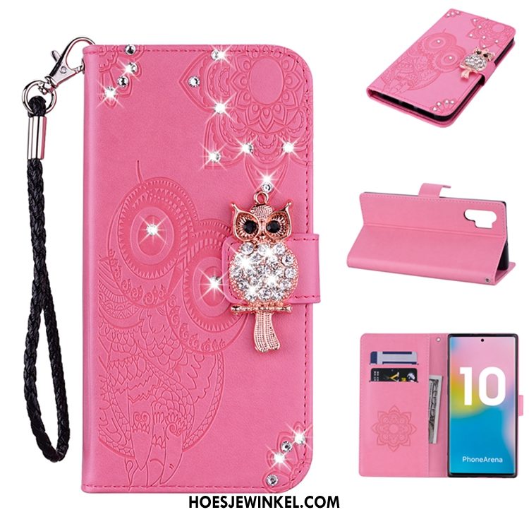 Samsung Galaxy Note 10+ Hoesje Goud Ster Leren Etui, Samsung Galaxy Note 10+ Hoesje Mobiele Telefoon