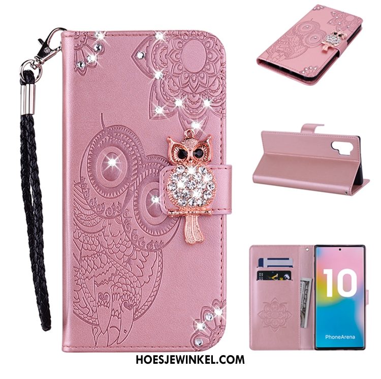 Samsung Galaxy Note 10+ Hoesje Goud Ster Leren Etui, Samsung Galaxy Note 10+ Hoesje Mobiele Telefoon