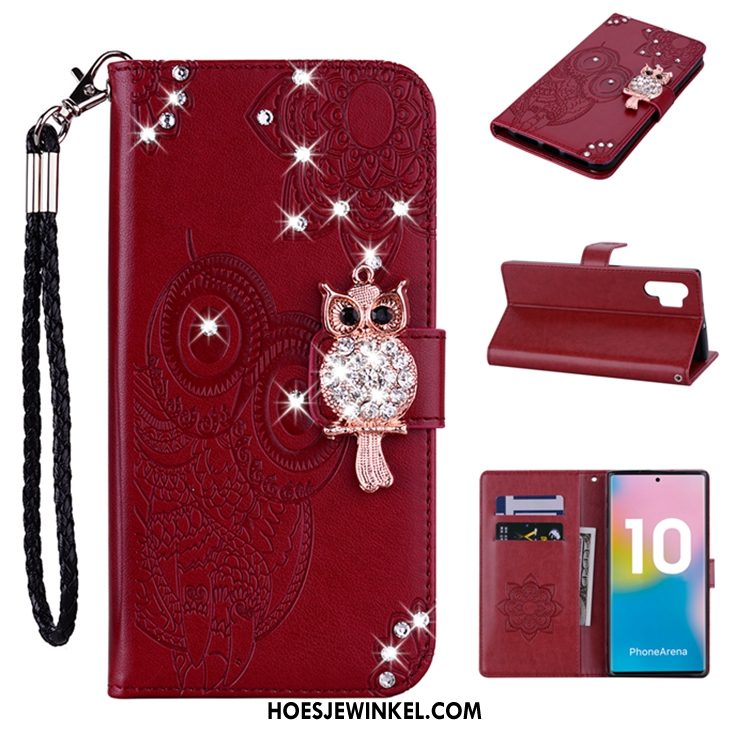 Samsung Galaxy Note 10+ Hoesje Goud Ster Leren Etui, Samsung Galaxy Note 10+ Hoesje Mobiele Telefoon