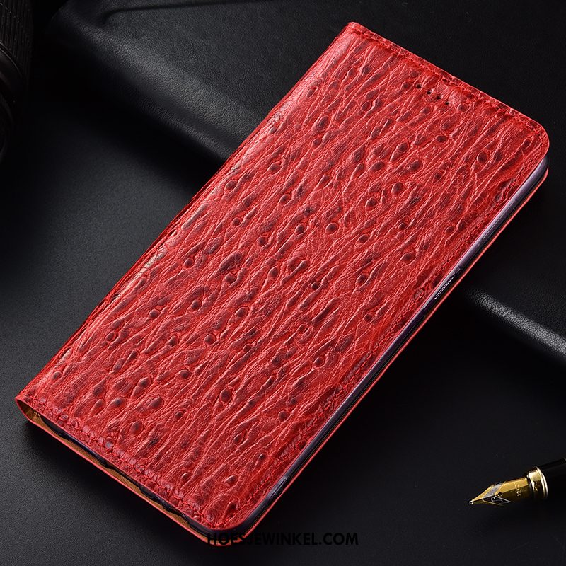 Samsung Galaxy Note 10+ Hoesje Leren Etui Rood Bescherming, Samsung Galaxy Note 10+ Hoesje Vogel Folio