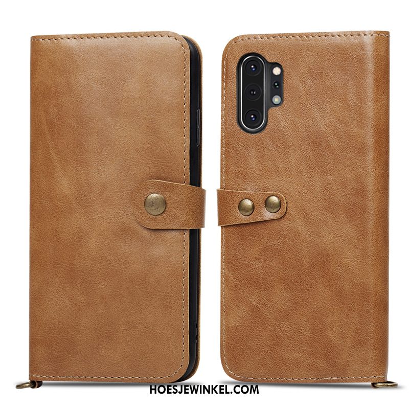 Samsung Galaxy Note 10+ Hoesje Mobiele Telefoon Ster Folio, Samsung Galaxy Note 10+ Hoesje Leren Etui Braun