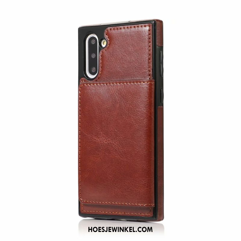 Samsung Galaxy Note 10 Hoesje Ondersteuning Portemonnee All Inclusive, Samsung Galaxy Note 10 Hoesje Leren Etui Mobiele Telefoon Braun