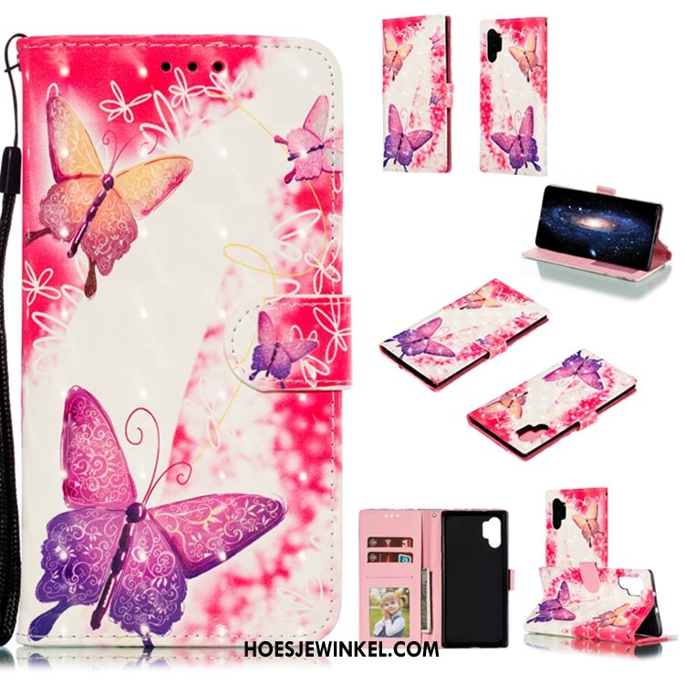 Samsung Galaxy Note 10+ Hoesje Roze Mobiele Telefoon Ster, Samsung Galaxy Note 10+ Hoesje Leren Etui