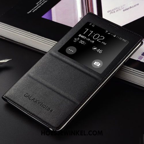 Samsung Galaxy Note 4 Hoesje Clamshell Leren Etui Hoes, Samsung Galaxy Note 4 Hoesje Anti-fall Ster