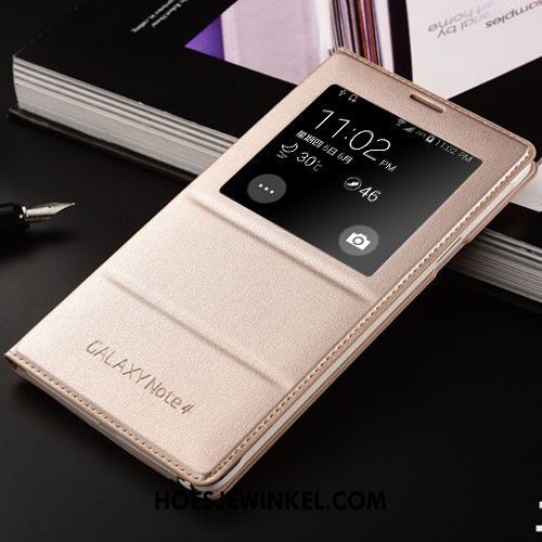 Samsung Galaxy Note 4 Hoesje Clamshell Leren Etui Hoes, Samsung Galaxy Note 4 Hoesje Anti-fall Ster