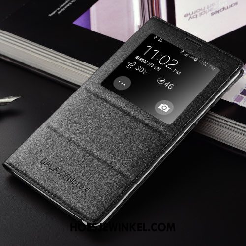 Samsung Galaxy Note 4 Hoesje Clamshell Leren Etui Hoes, Samsung Galaxy Note 4 Hoesje Anti-fall Ster