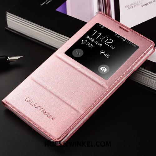 Samsung Galaxy Note 4 Hoesje Clamshell Leren Etui Hoes, Samsung Galaxy Note 4 Hoesje Anti-fall Ster