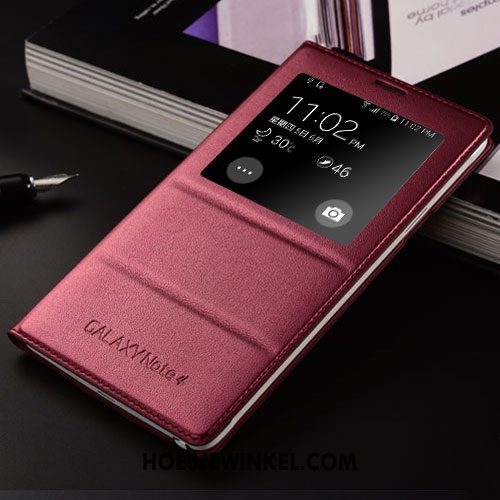 Samsung Galaxy Note 4 Hoesje Clamshell Leren Etui Hoes, Samsung Galaxy Note 4 Hoesje Anti-fall Ster