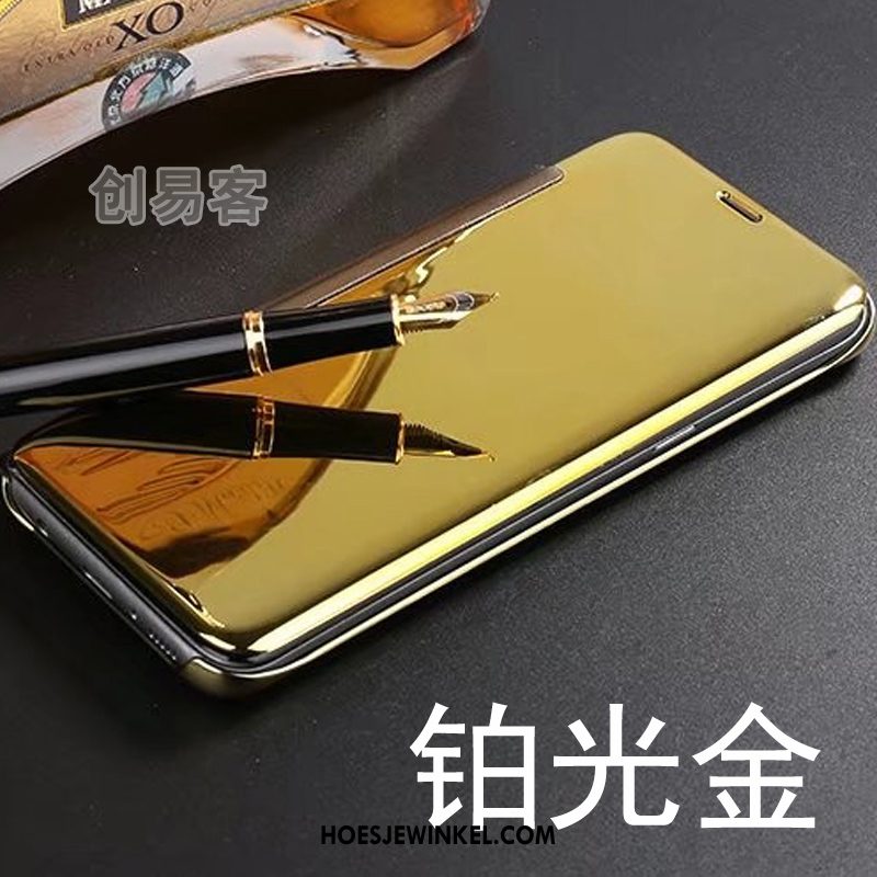 Samsung Galaxy Note 4 Hoesje Folio Hoes Goud, Samsung Galaxy Note 4 Hoesje Spiegel Ster