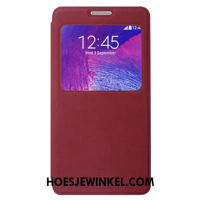 Samsung Galaxy Note 4 Hoesje Leren Etui Bescherming Hoes, Samsung Galaxy Note 4 Hoesje Ster Rood