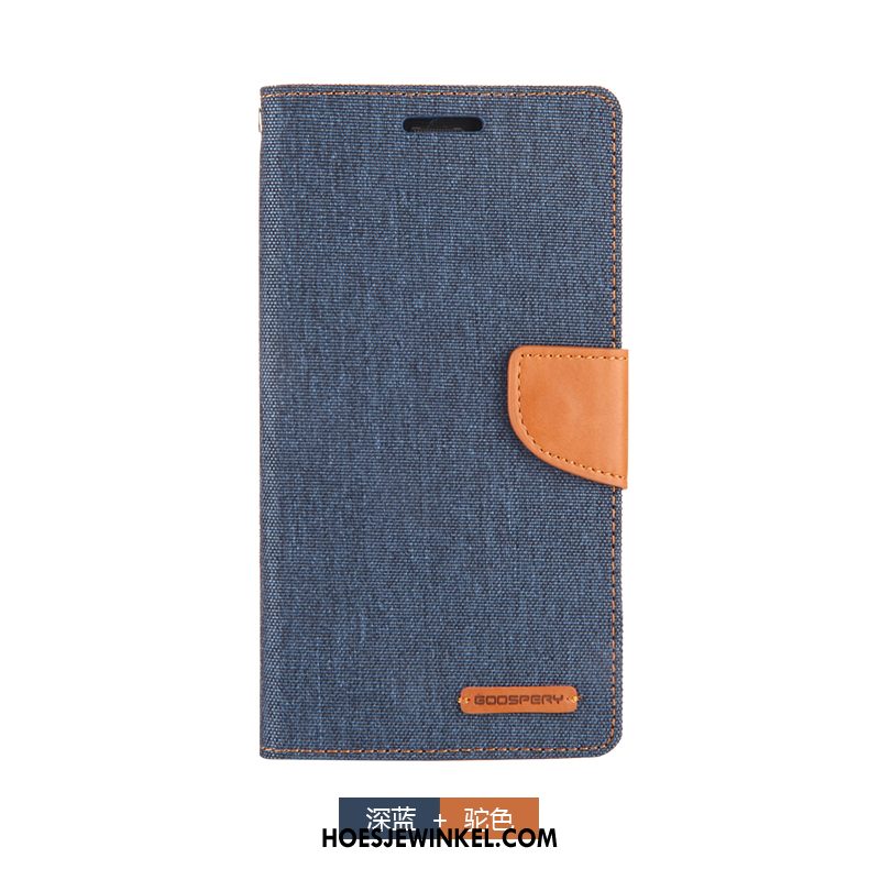 Samsung Galaxy Note 4 Hoesje Portemonnee Canvas Mobiele Telefoon, Samsung Galaxy Note 4 Hoesje Blauw Folio