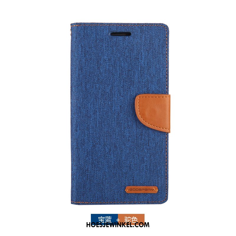 Samsung Galaxy Note 4 Hoesje Portemonnee Canvas Mobiele Telefoon, Samsung Galaxy Note 4 Hoesje Blauw Folio