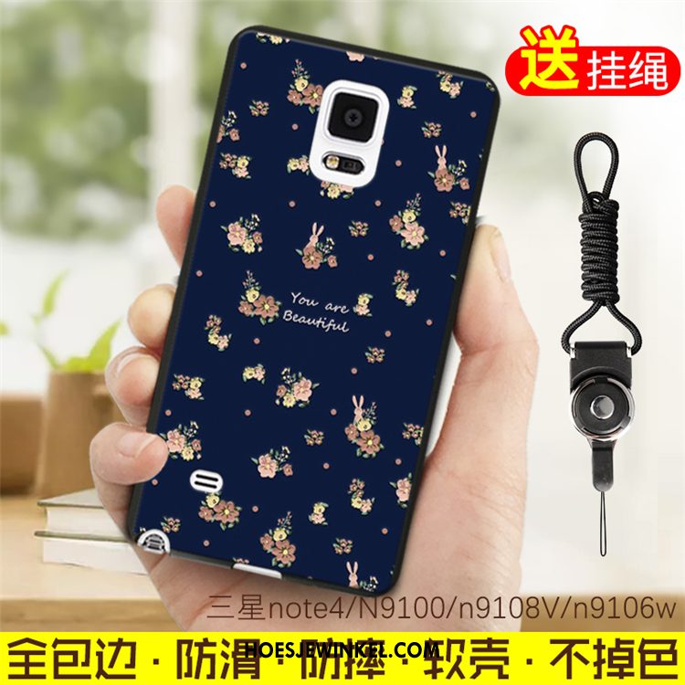 Samsung Galaxy Note 4 Hoesje Siliconen Kunstleer Hoes, Samsung Galaxy Note 4 Hoesje Blauw Ster