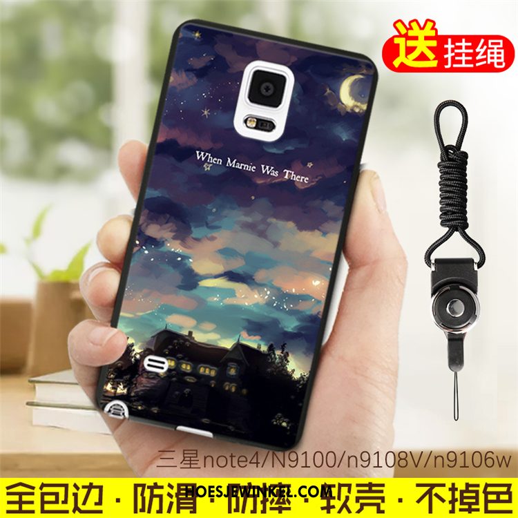 Samsung Galaxy Note 4 Hoesje Siliconen Kunstleer Hoes, Samsung Galaxy Note 4 Hoesje Blauw Ster