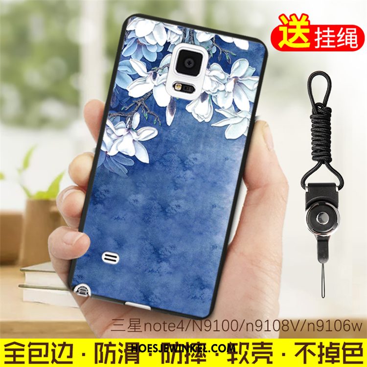 Samsung Galaxy Note 4 Hoesje Siliconen Kunstleer Hoes, Samsung Galaxy Note 4 Hoesje Blauw Ster