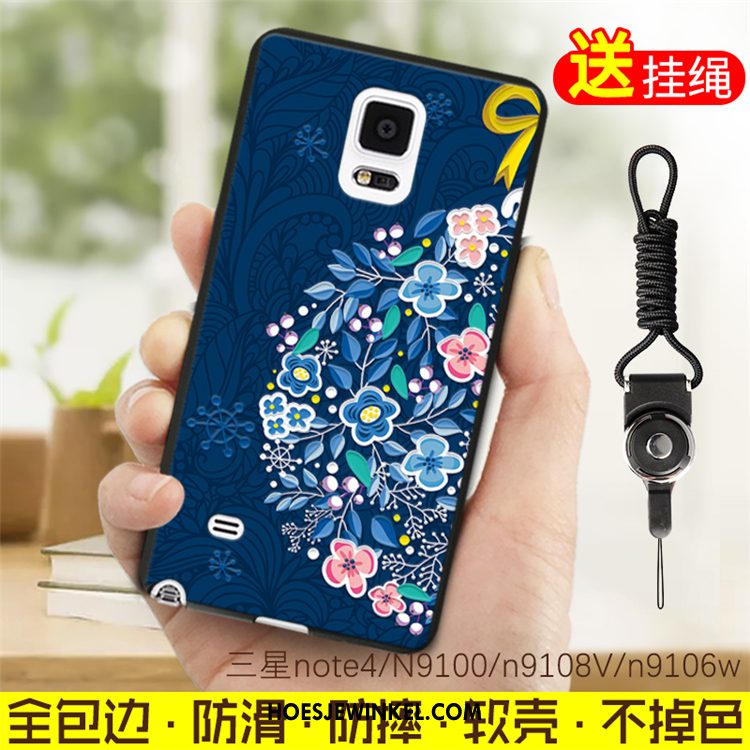 Samsung Galaxy Note 4 Hoesje Siliconen Kunstleer Hoes, Samsung Galaxy Note 4 Hoesje Blauw Ster