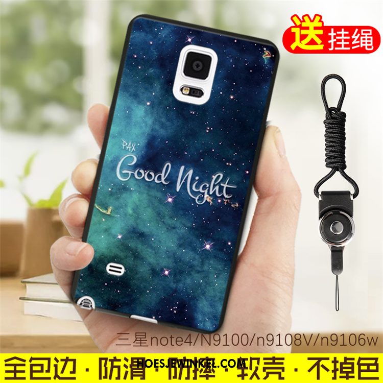 Samsung Galaxy Note 4 Hoesje Siliconen Kunstleer Hoes, Samsung Galaxy Note 4 Hoesje Blauw Ster