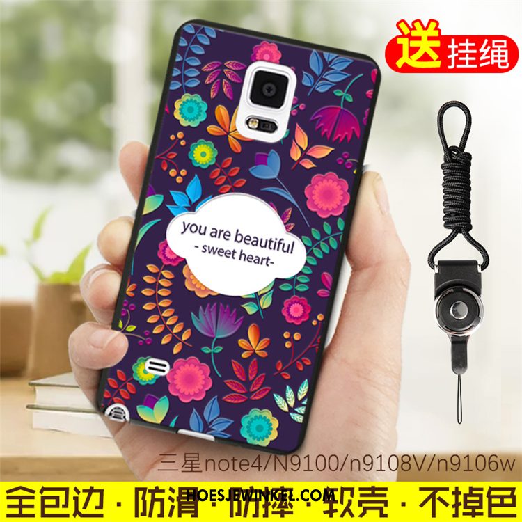 Samsung Galaxy Note 4 Hoesje Siliconen Kunstleer Hoes, Samsung Galaxy Note 4 Hoesje Blauw Ster