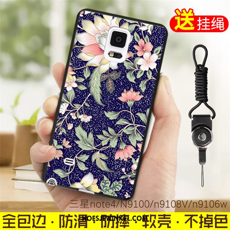 Samsung Galaxy Note 4 Hoesje Siliconen Kunstleer Hoes, Samsung Galaxy Note 4 Hoesje Blauw Ster