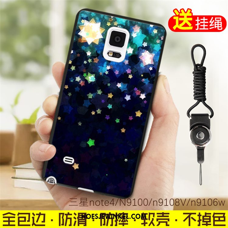 Samsung Galaxy Note 4 Hoesje Siliconen Kunstleer Hoes, Samsung Galaxy Note 4 Hoesje Blauw Ster