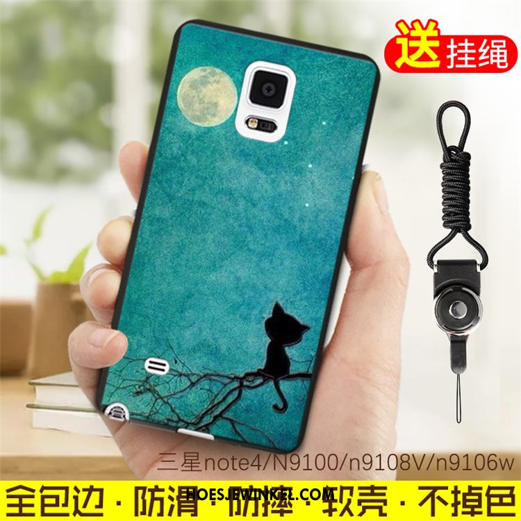 Samsung Galaxy Note 4 Hoesje Siliconen Kunstleer Hoes, Samsung Galaxy Note 4 Hoesje Blauw Ster