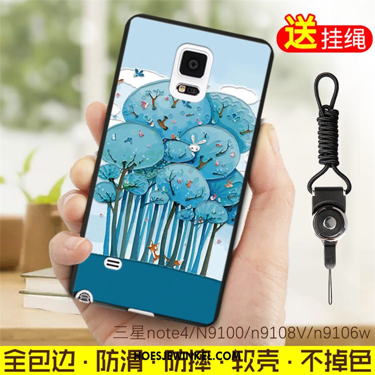 Samsung Galaxy Note 4 Hoesje Siliconen Kunstleer Hoes, Samsung Galaxy Note 4 Hoesje Blauw Ster