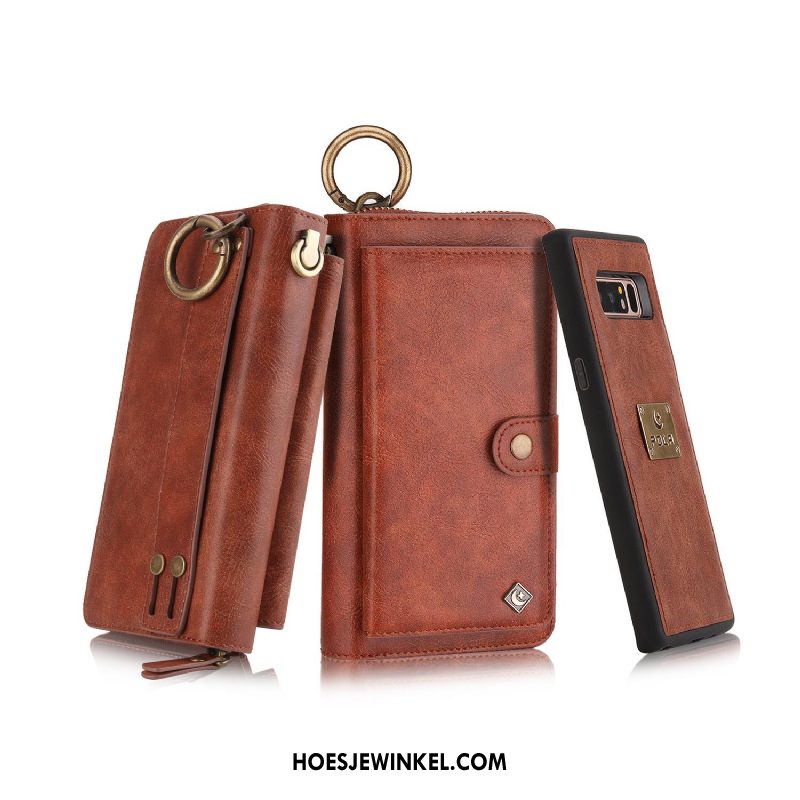 Samsung Galaxy Note 8 Hoesje Kaart Hanger Folio, Samsung Galaxy Note 8 Hoesje Rood Leren Etui