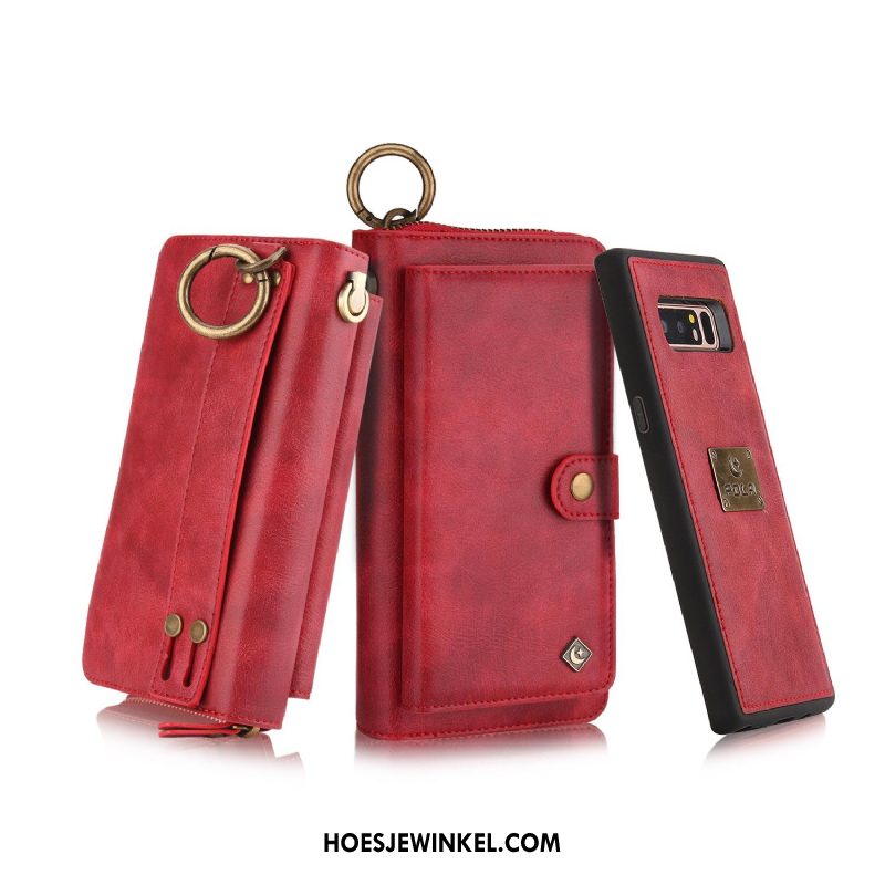 Samsung Galaxy Note 8 Hoesje Kaart Hanger Folio, Samsung Galaxy Note 8 Hoesje Rood Leren Etui