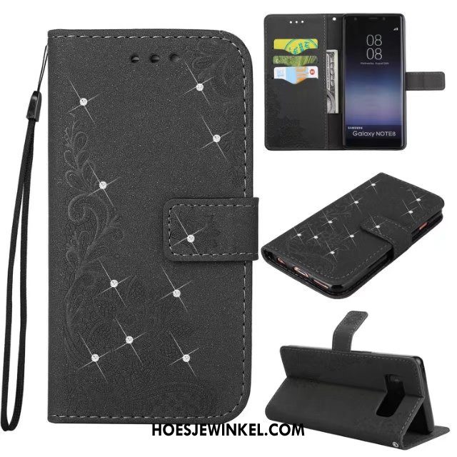 Samsung Galaxy Note 8 Hoesje Leren Etui Hoes Folio, Samsung Galaxy Note 8 Hoesje Met Strass Bescherming