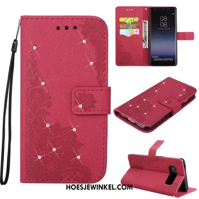 Samsung Galaxy Note 8 Hoesje Leren Etui Hoes Folio, Samsung Galaxy Note 8 Hoesje Met Strass Bescherming