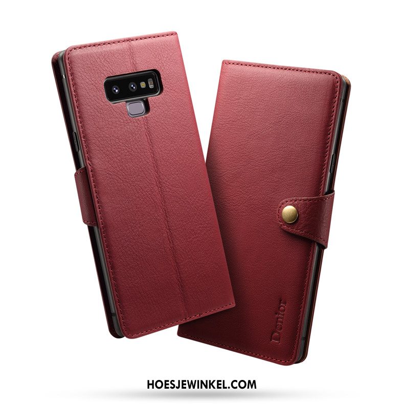 Samsung Galaxy Note 9 Hoesje Anti-fall Mobiele Telefoon Leer, Samsung Galaxy Note 9 Hoesje Wijnrood Ster