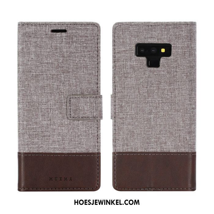 Samsung Galaxy Note 9 Hoesje Leren Etui Grijs Mobiele Telefoon, Samsung Galaxy Note 9 Hoesje Bescherming Ster