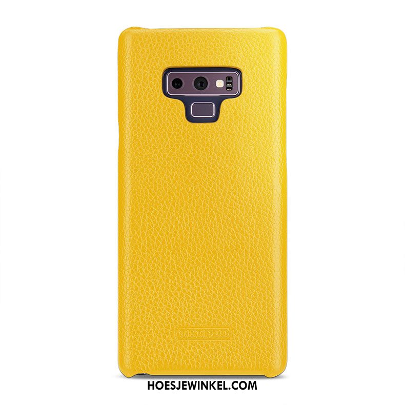 Samsung Galaxy Note 9 Hoesje Mobiele Telefoon Achterklep Echt Leer, Samsung Galaxy Note 9 Hoesje Bescherming Geel