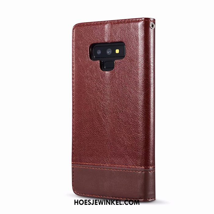 Samsung Galaxy Note 9 Hoesje Mobiele Telefoon Anti-fall Hoes, Samsung Galaxy Note 9 Hoesje Leren Etui Rood Braun