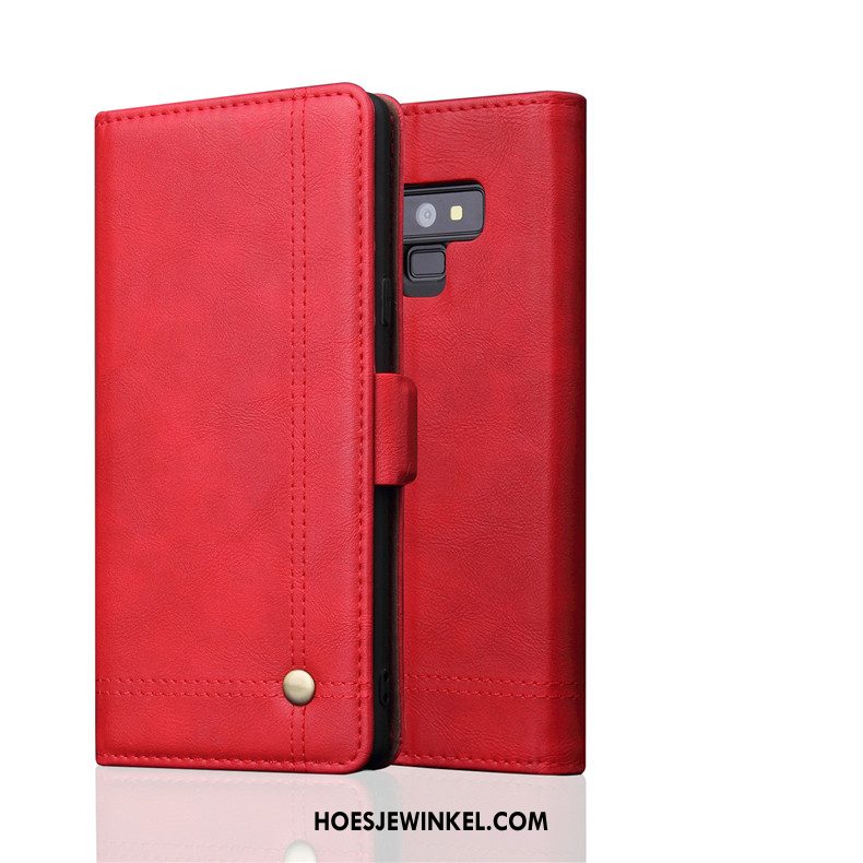 Samsung Galaxy Note 9 Hoesje Zacht Leren Etui Bescherming, Samsung Galaxy Note 9 Hoesje Folio Ster Braun