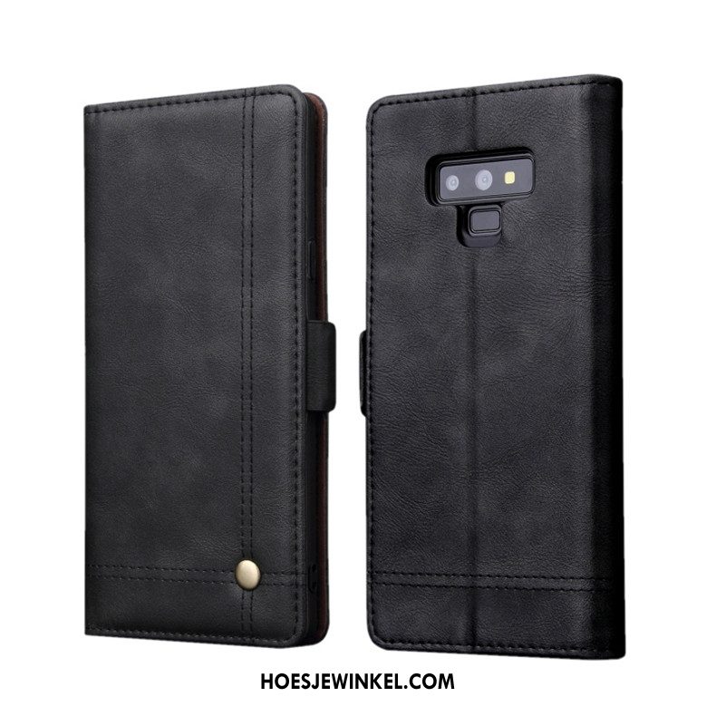 Samsung Galaxy Note 9 Hoesje Zacht Leren Etui Bescherming, Samsung Galaxy Note 9 Hoesje Folio Ster Braun