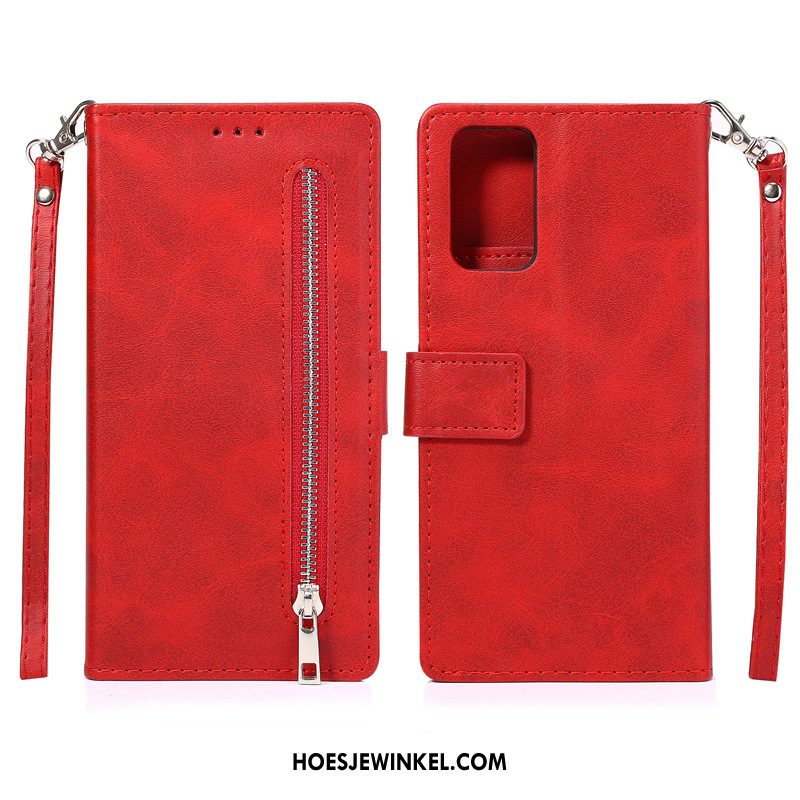 Samsung Galaxy Note20 Hoesje Ster Rood Leren Etui, Samsung Galaxy Note20 Hoesje Mobiele Telefoon