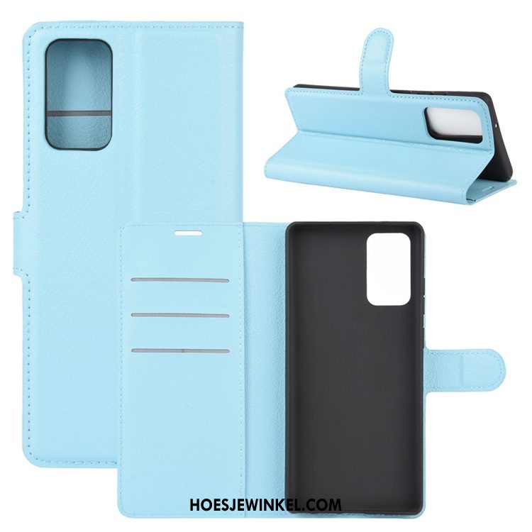 Samsung Galaxy Note20 Ultra Hoesje Schrobben Leren Etui Clamshell, Samsung Galaxy Note20 Ultra Hoesje Kaart Blauw