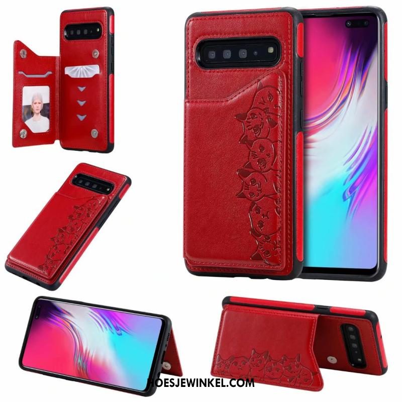 Samsung Galaxy S10 5g Hoesje Spotprent Patroon Clamshell, Samsung Galaxy S10 5g Hoesje Mobiele Telefoon Leren Etui