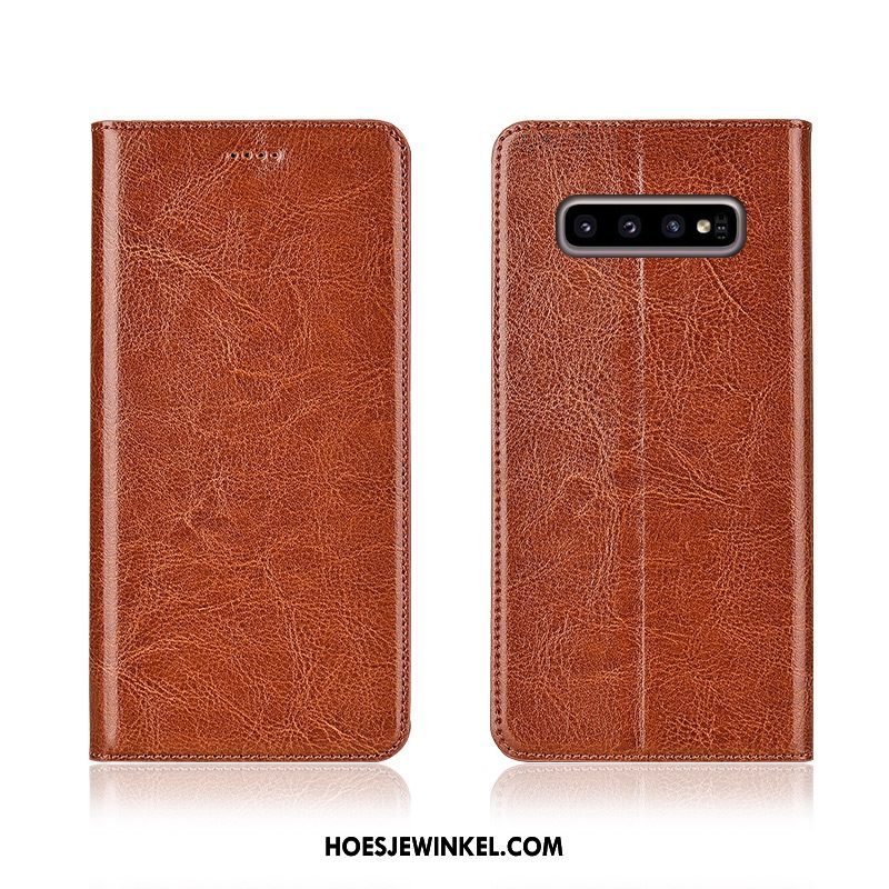 Samsung Galaxy S10+ Hoesje Bescherming Anti-fall Leren Etui, Samsung Galaxy S10+ Hoesje Patroon Ster Braun