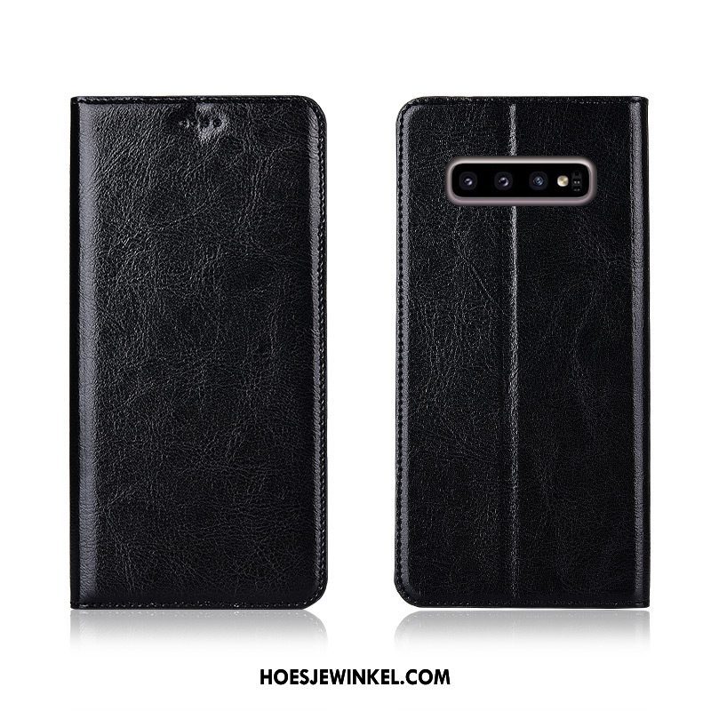Samsung Galaxy S10+ Hoesje Bescherming Anti-fall Leren Etui, Samsung Galaxy S10+ Hoesje Patroon Ster Braun