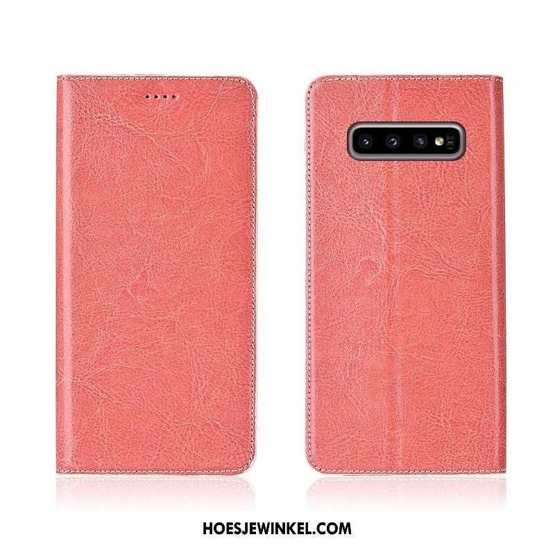 Samsung Galaxy S10+ Hoesje Bescherming Anti-fall Leren Etui, Samsung Galaxy S10+ Hoesje Patroon Ster Braun