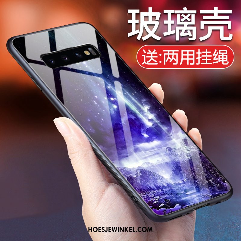 Samsung Galaxy S10 Hoesje Gehard Glas All Inclusive Siliconen, Samsung Galaxy S10 Hoesje Blauw Anti-fall