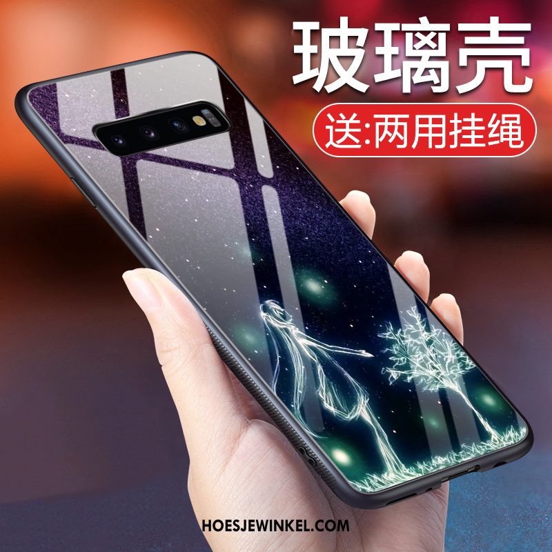 Samsung Galaxy S10 Hoesje Gehard Glas All Inclusive Siliconen, Samsung Galaxy S10 Hoesje Blauw Anti-fall