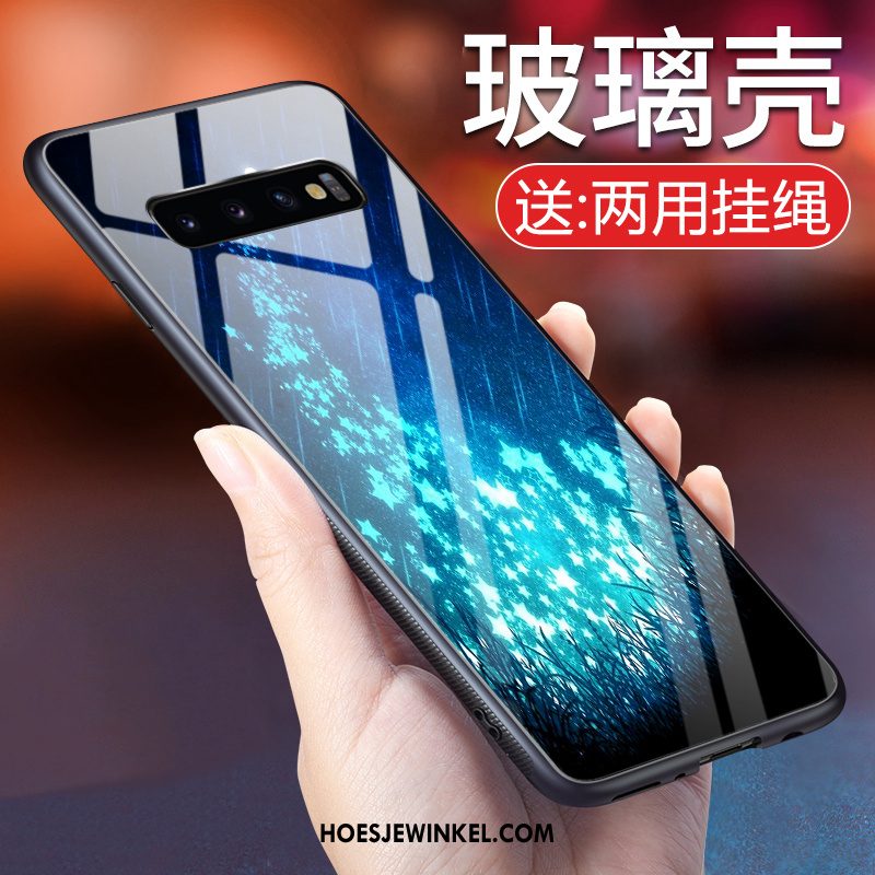 Samsung Galaxy S10 Hoesje Gehard Glas All Inclusive Siliconen, Samsung Galaxy S10 Hoesje Blauw Anti-fall